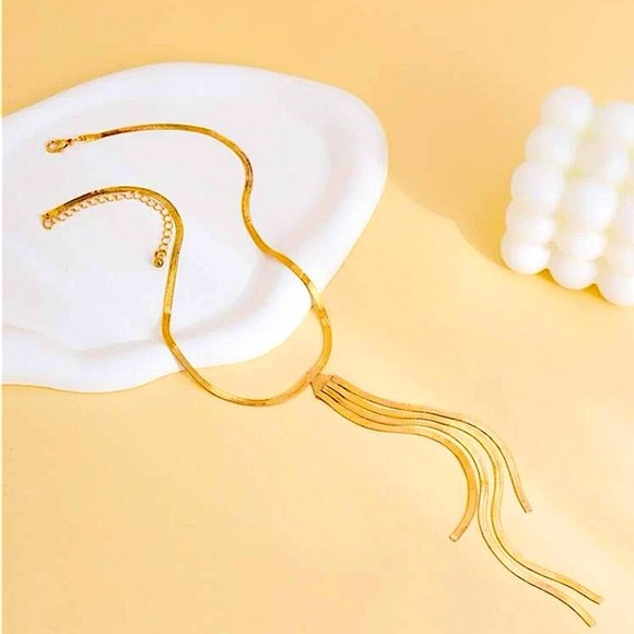 Gold Plated Tassel Fringe Long Statement Necklace - Picture 4 of 7